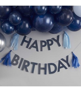 Blue Happy Birthday Bunting with Tassels