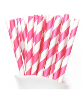 24 Magenta Striped Paper Straws