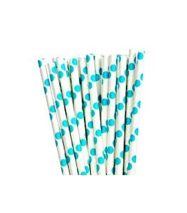 25 Aqua Polka Dots Paper Straws