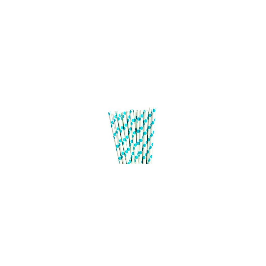 25 Aqua Polka Dots Paper Straws
