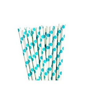 25 Aqua Polka Dots Paper Straws