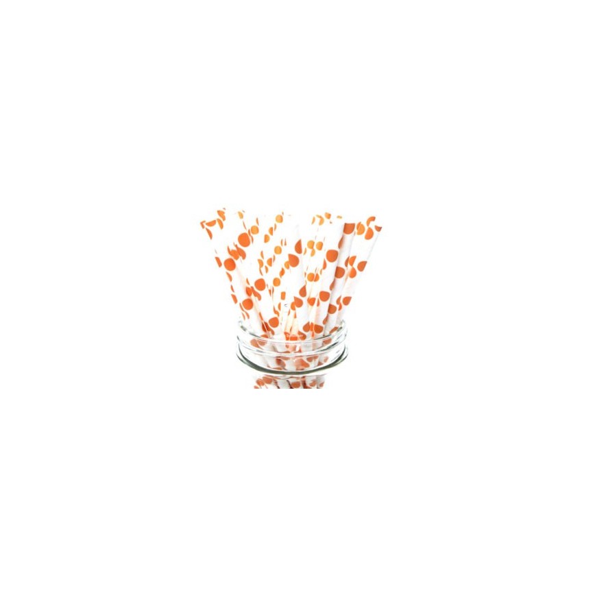 25 Orange Polka Dots Paper Straws