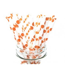 25 Orange Polka Dots Paper Straws