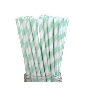 24 Mint Green Striped Paper Straws