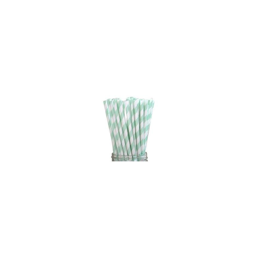 24 Mint Green Striped Paper Straws