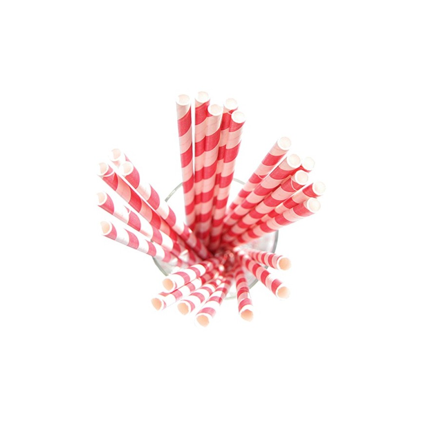 24 Red Striped Paper Straws