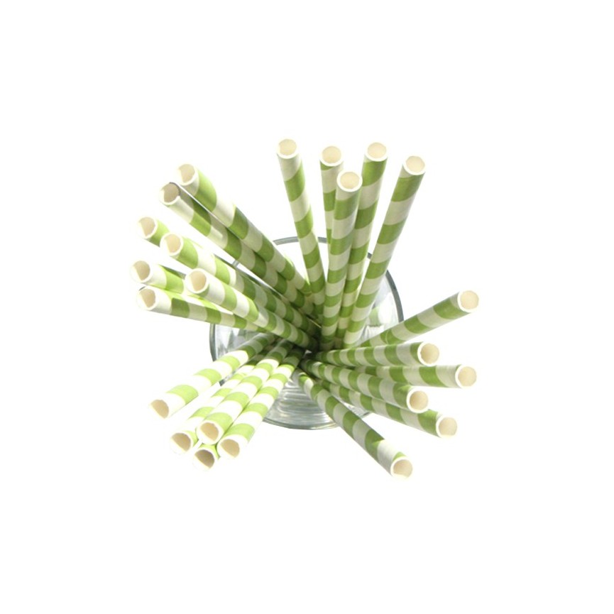 24 Green Striped Paper Straws