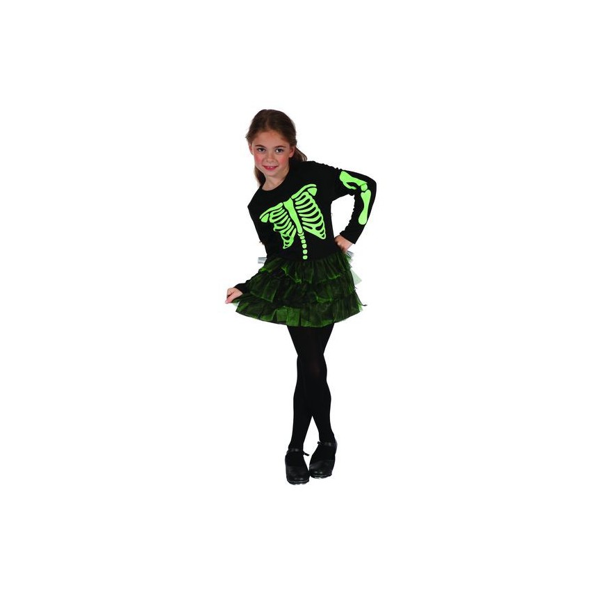Green SkeletonGirl Costume for kids 5-6 years