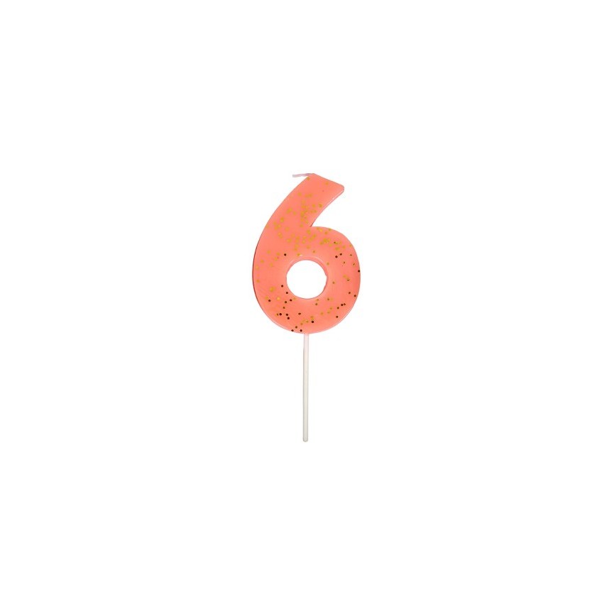 Number 6 Pink Candle