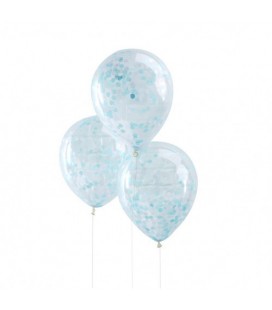 5 Ballons Confettis Bleus
