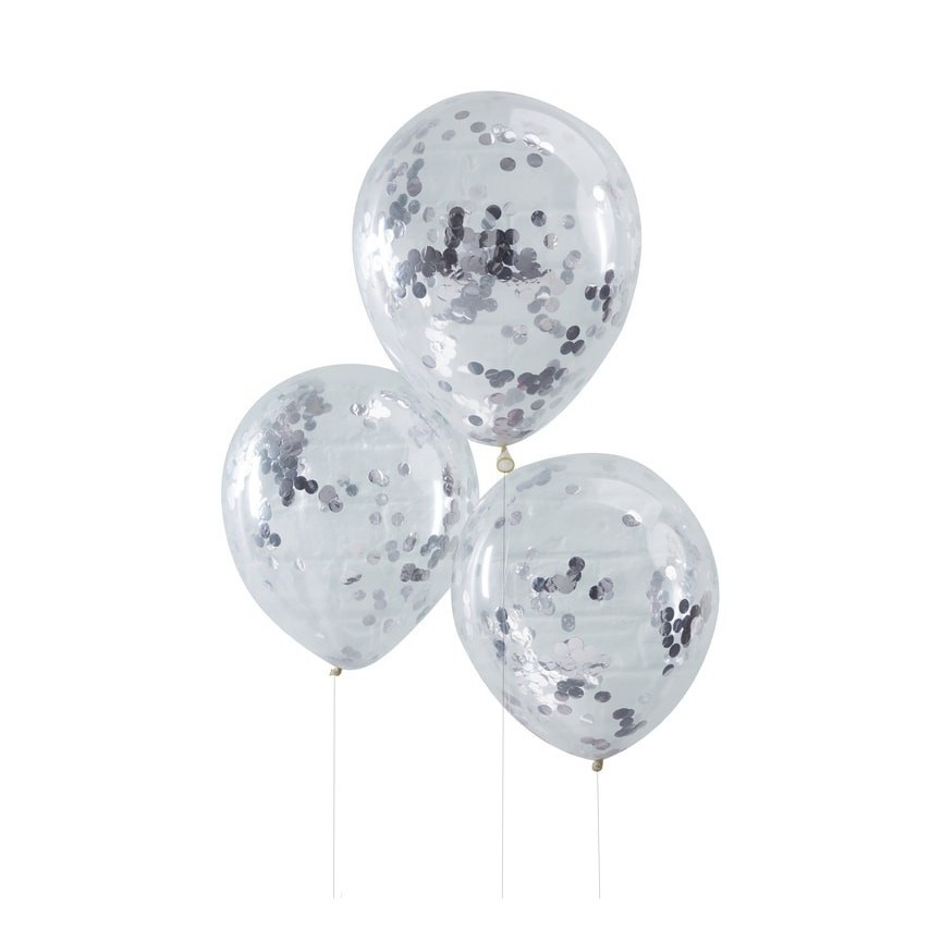 5 Silver Konfetti-Luftballons 5 Silver Konfetti-Luftballons