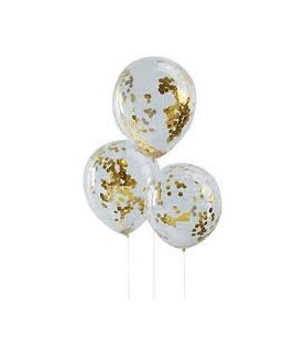 5 Ballons Confettis Dorés