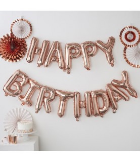Happy Birthday Rose Gold Letters Mylar Balloons