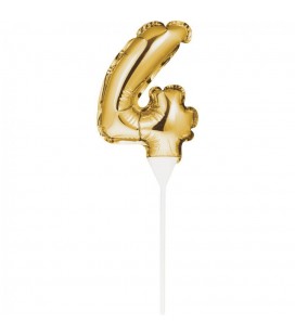 Mini Gold Balloon Number 4 Cake Topper