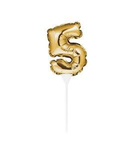 Mini Gold Balloon Number 5 Cake Topper
