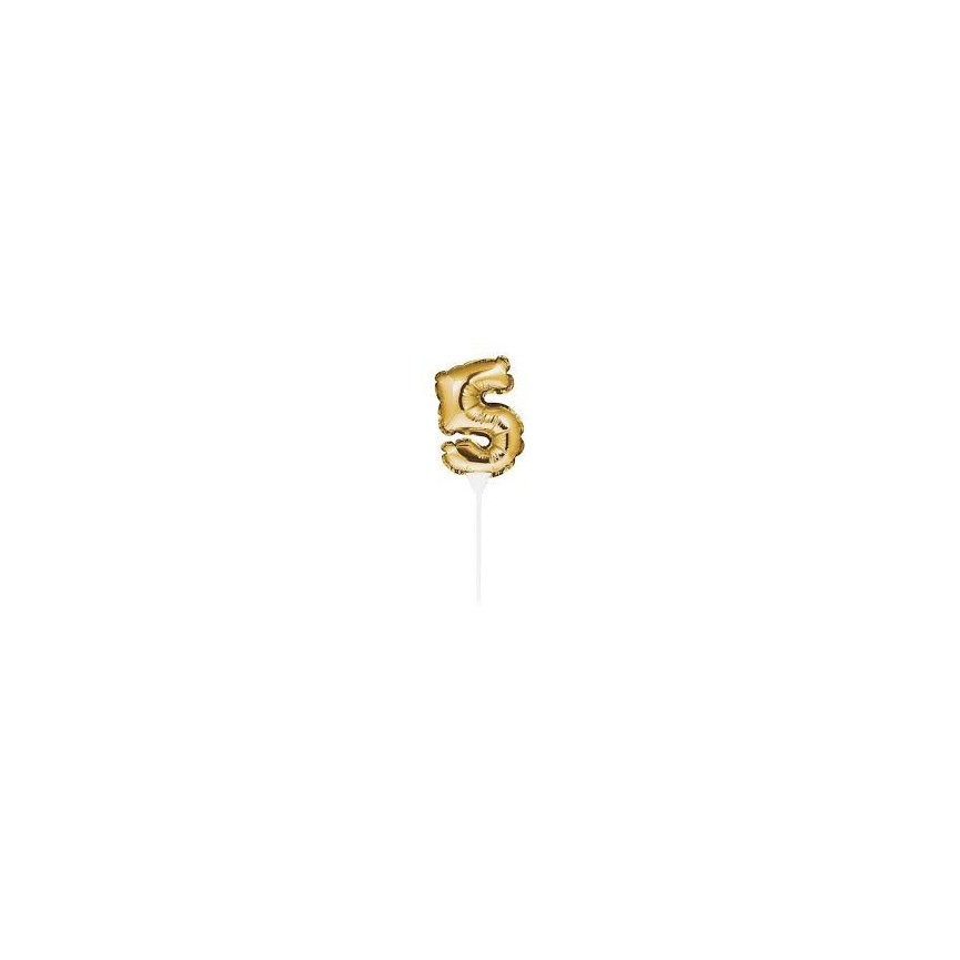 Mini Gold Balloon Number 5 Cake Topper