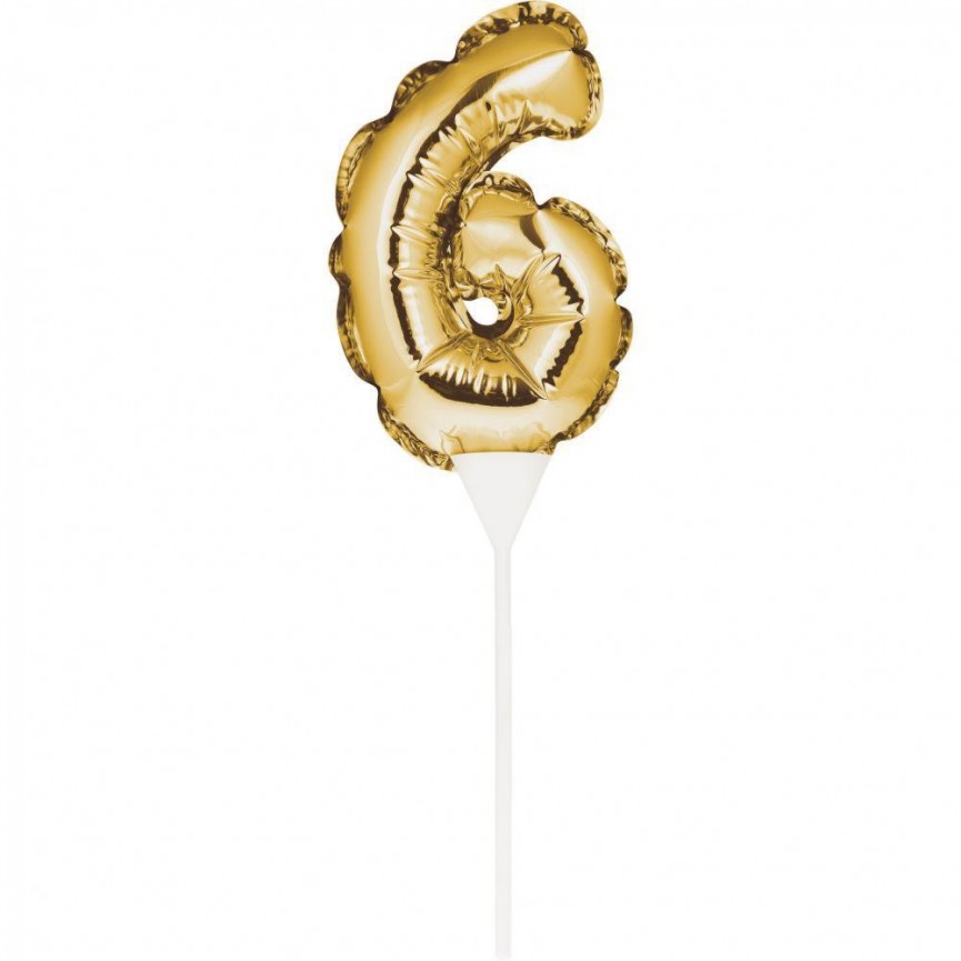 Mini Gold Balloon Number 6 Cake Topper