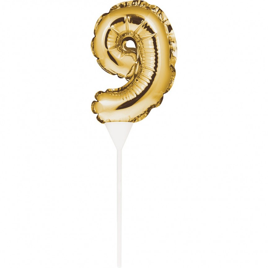 Mini Gold Balloon Number 9 Cake Topper