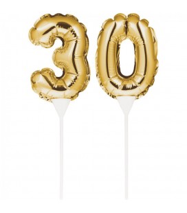 Mini Gold Balloon Number 30 Cake Topper