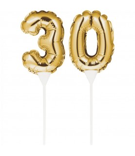 Mini Gold Balloon Number 30 Cake Topper