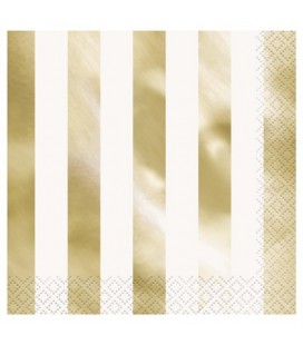 16 GOLD FOIL STRIPE  LUNCHEON NAPKINS