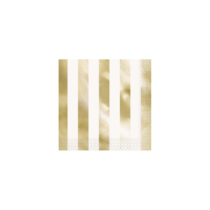 16 GOLD FOIL STRIPE  LUNCHEON NAPKINS