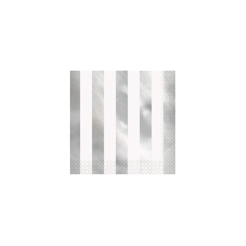 16 SILVER FOIL STRIPE  LUNCHEON NAPKINS