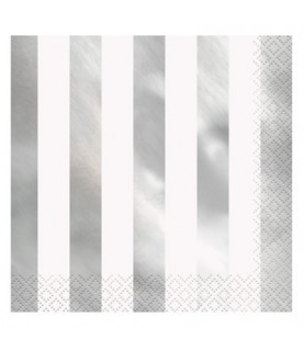 16 SILVER FOIL STRIPE  LUNCHEON NAPKINS