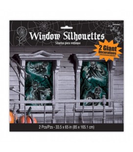 2 Window Silhouettes Haunted House