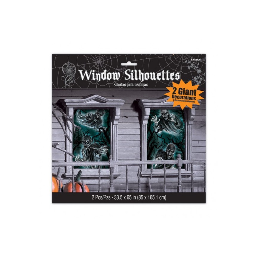 2 Window Silhouettes Haunted House