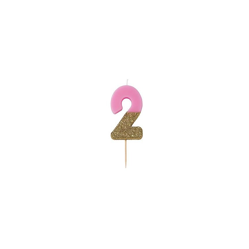 Number 1 Pink Glitter Candle