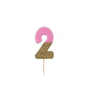Bougie Chiffre 1 Rose Glitter