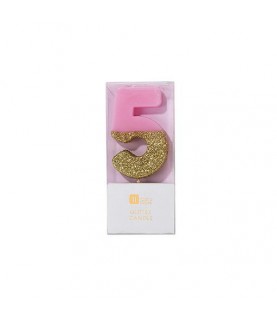Number 4 Pink Glitter Candle