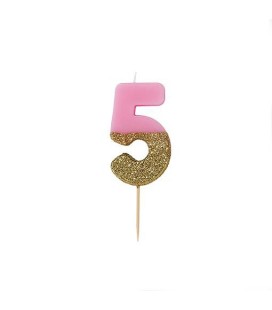 Number 4 Pink Glitter Candle
