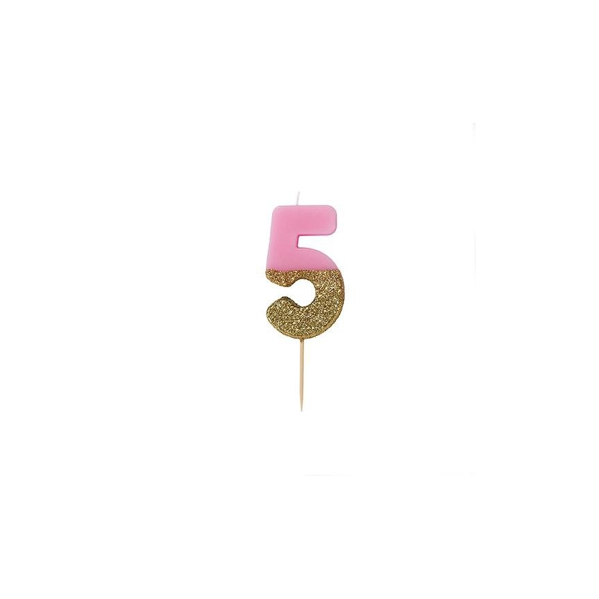 Number 4 Pink Glitter Candle