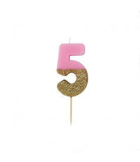 Number 4 Pink Glitter Candle