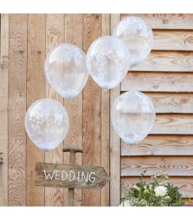 5 White Confetti Balloons