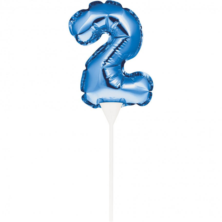 MINI BLUE BALLOON NUMBER 2 CAKE TOPPER