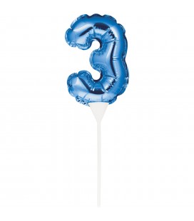 MINI BLUE BALLOON NUMBER 3 CAKE TOPPER