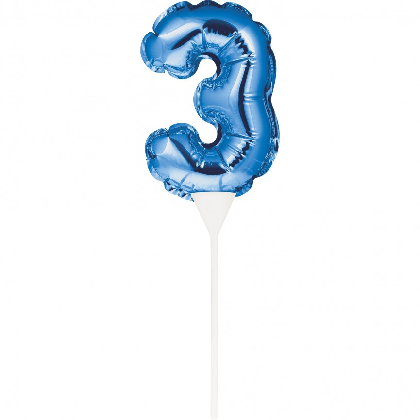 MINI BLUE BALLOON NUMBER 3 CAKE TOPPER