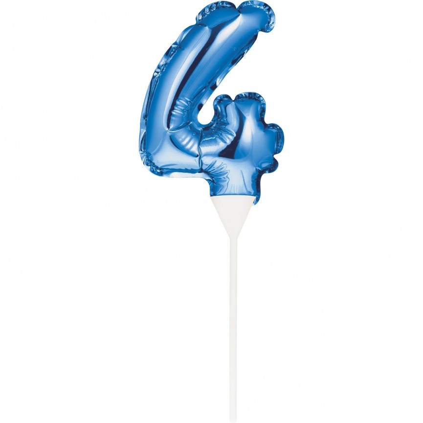 MINI BLUE BALLOON NUMBER 4 CAKE TOPPER