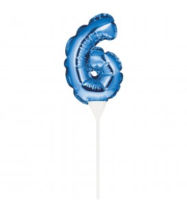 MINI BLUE BALLOON NUMBER 6 CAKE TOPPER