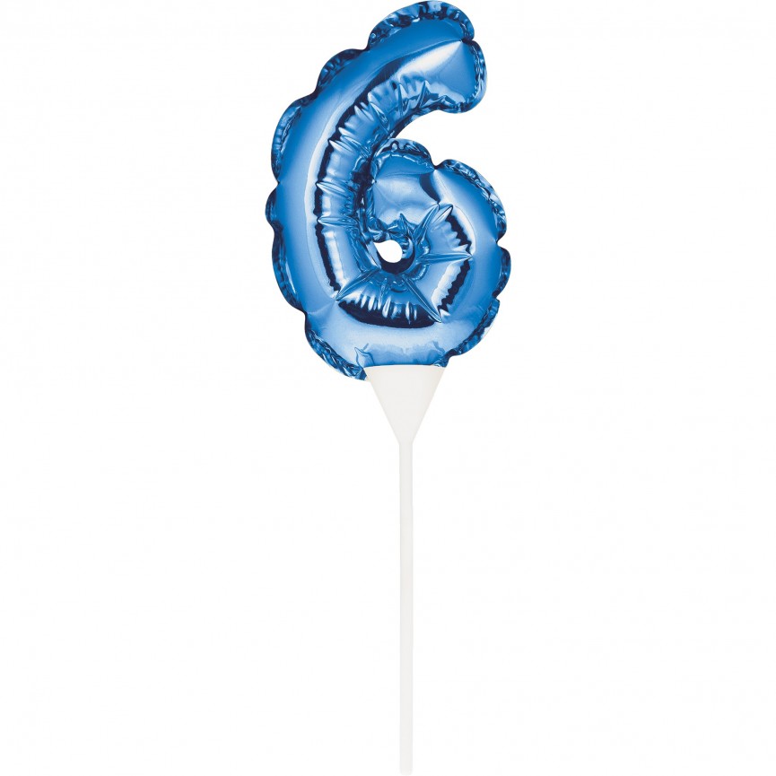 MINI BLUE BALLOON NUMBER 6 CAKE TOPPER