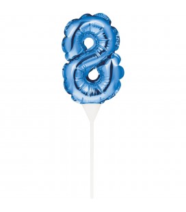 MINI BLUE BALLOON NUMBER 8 CAKE TOPPER