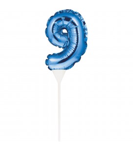 MINI BLUE BALLOON NUMBER 9 CAKE TOPPER