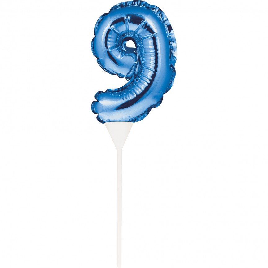 MINI BLUE BALLOON NUMBER 9 CAKE TOPPER