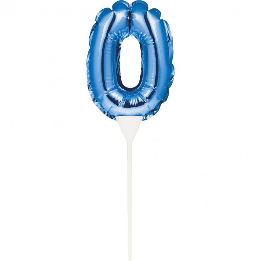 MINI BLUE BALLOON NUMBER 0 CAKE TOPPER
