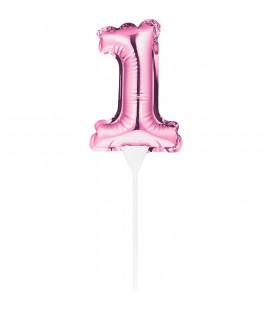 MINI PINK BALLOON NUMBER 1 CAKE TOPPER
