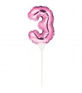 MINI PINK BALLOON NUMBER 3 CAKE TOPPER