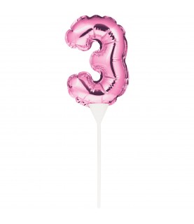 MINI PINK BALLOON NUMBER 3 CAKE TOPPER